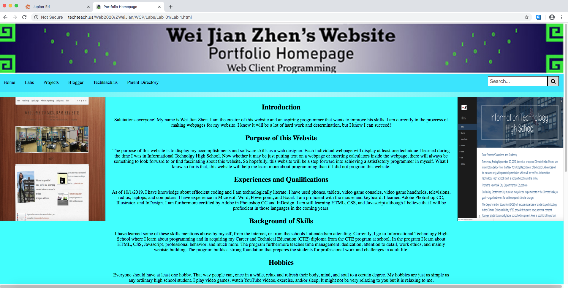 An image of Wei Jian Zhen's Web Client Programming portfolio homepage