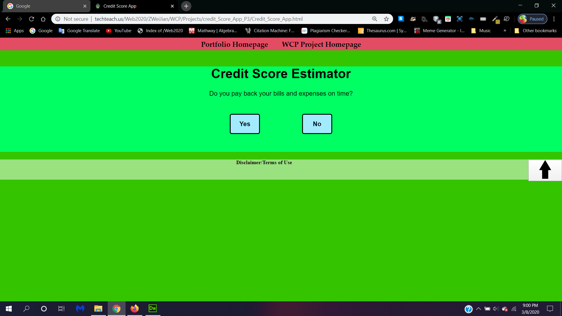 A website/app the estimates the user's credit score in 10 questions.