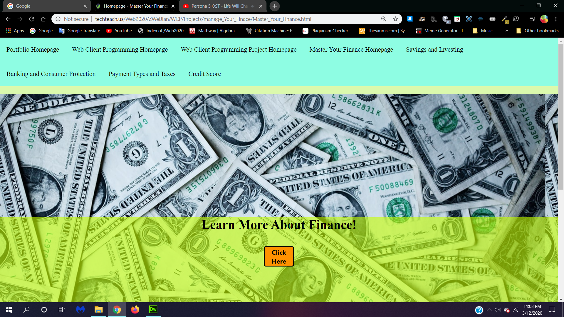 An image of the Master Your Finance Homepage which discusses and educates the user about finance