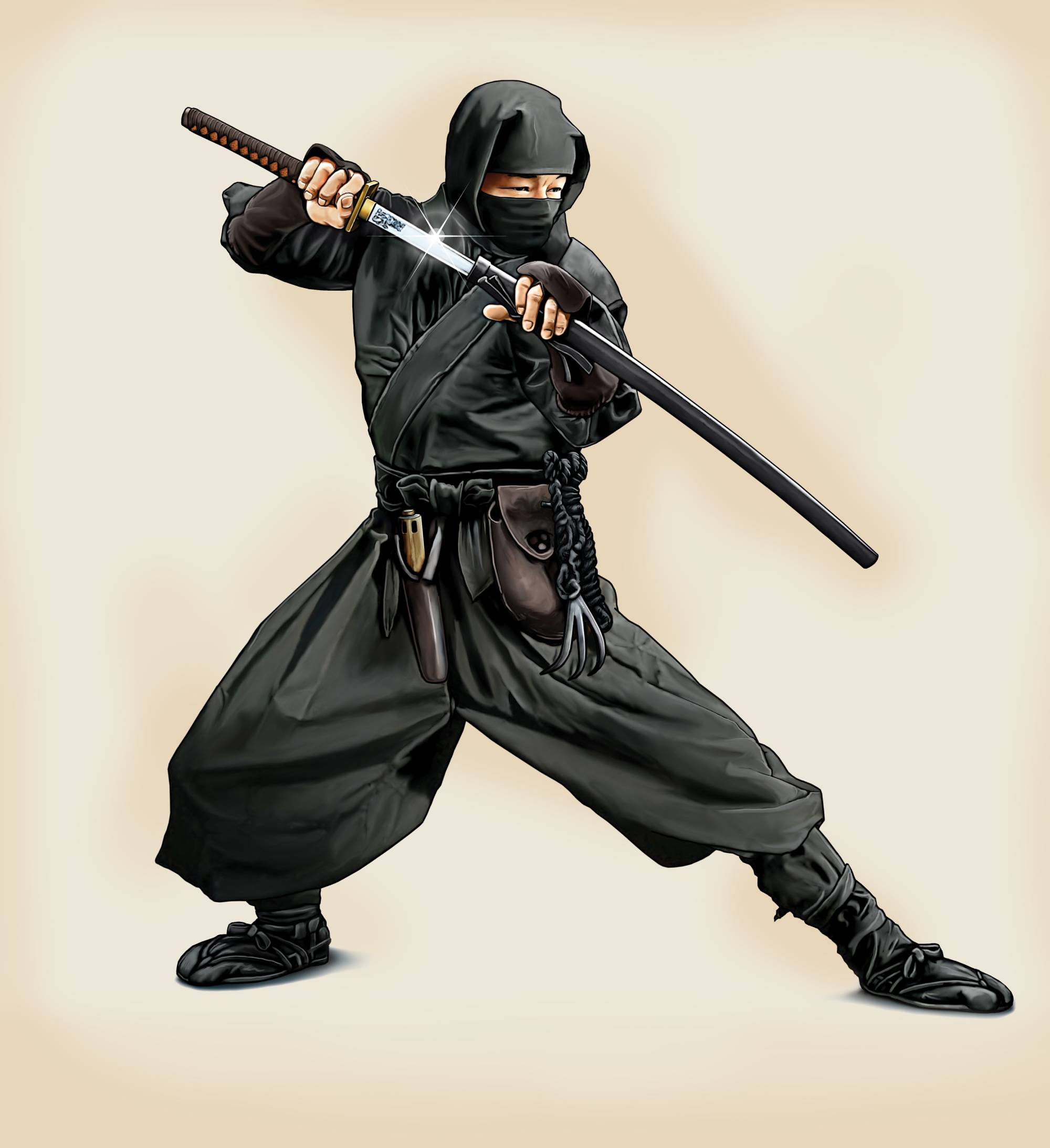 A image of a ninja in a ready to attack stance.